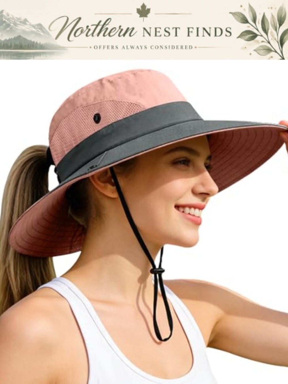 Ponytail Sun Bucket Hat UV Protection Foldable Mesh Wide Brim